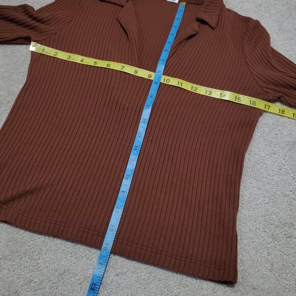 REFORMATION Thomas Knit Top Shirt Ribbed Collared V-Neck Chestnut Women's Small - Picture 13 of 14